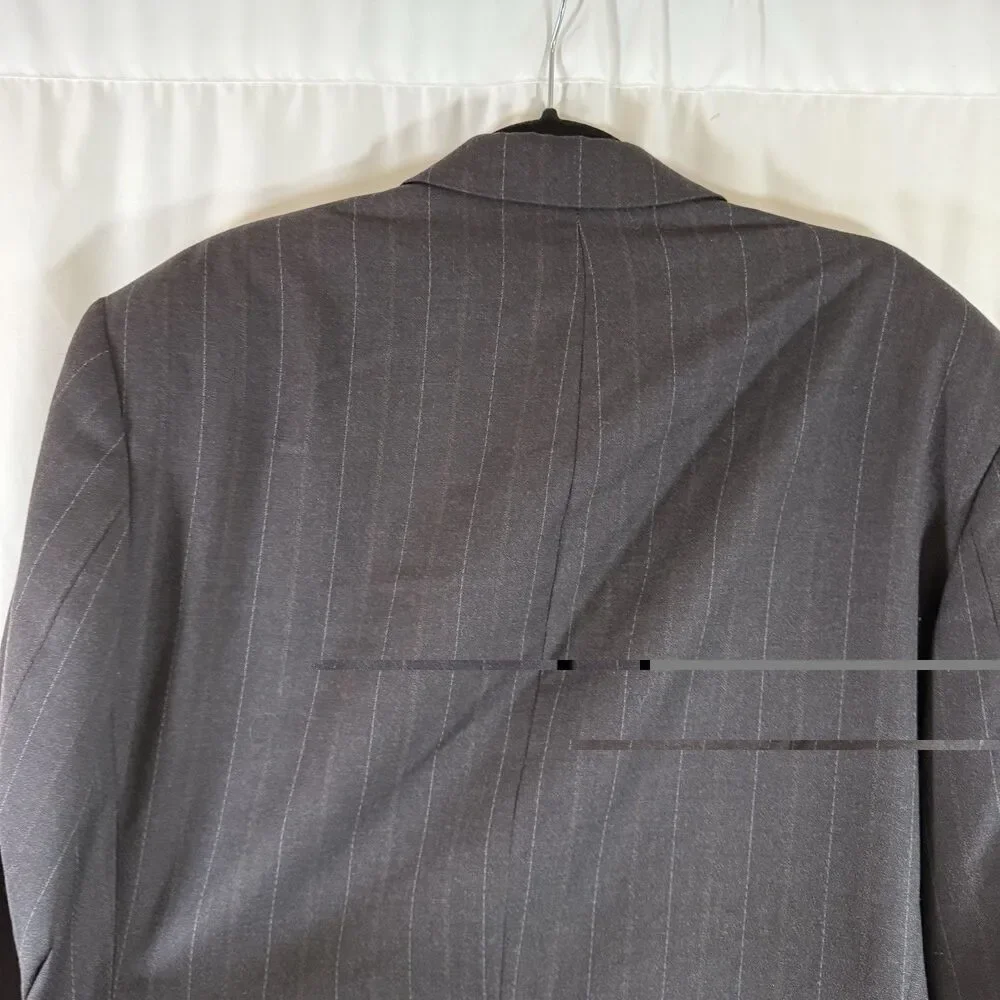 Hugo Boss Wool Zeus Blazer Men's 46L Super 100 Black Striped Sigle Button